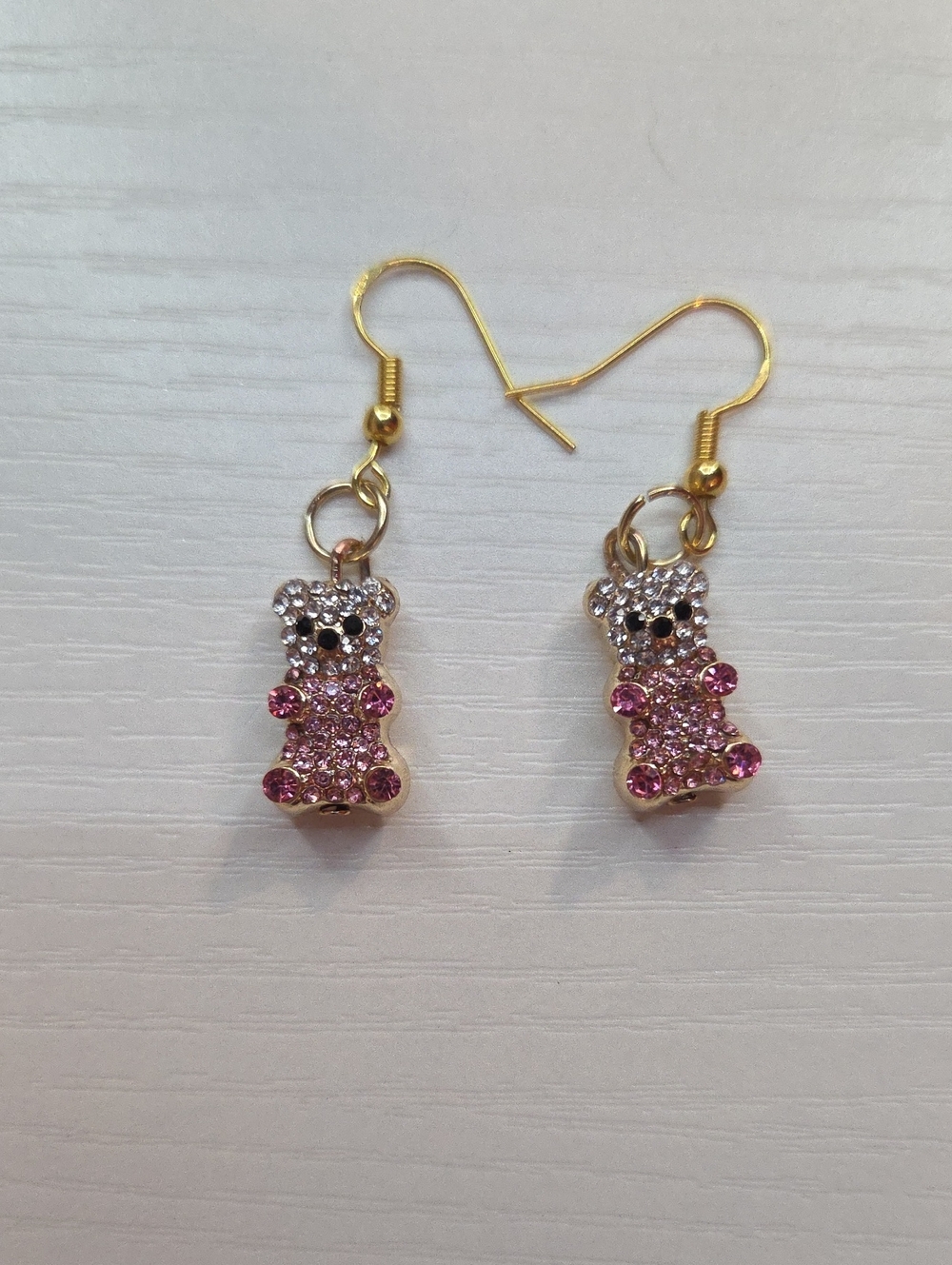 Gold-Tone Pink Crystal Bear Drop Earrings - Women Jewelry